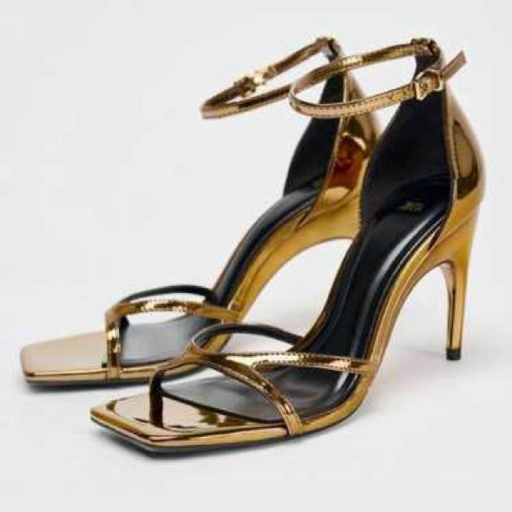 Zara Elegant Gold Strappy Heels